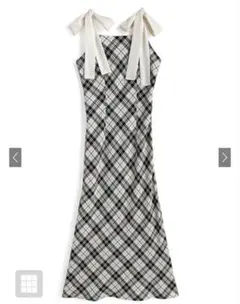 チェック柄ロングキャミワンピース