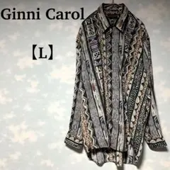 Ginni Carol 総柄シャツ ボタン ポリエステル ヴィンテージ 古着