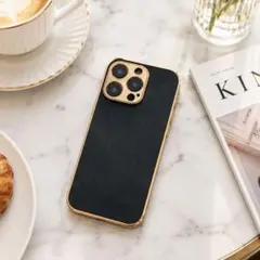 iPhone15Proケース ラグジュアリー ゴールドフレーム