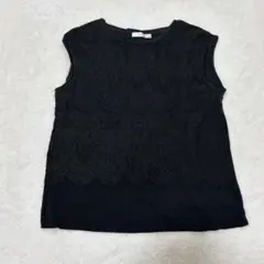 DoCLASSE ノースリーブ　ブラックレーストップス　カットソー　Lのサムネイル