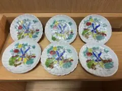 古い食器　色絵 豆皿 6枚セット 輪花皿 レトロ　7.5㎝