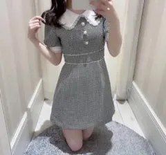 【新品未使用】evelyn 千鳥パールワンピース ブラック 黒 フリーサイズ