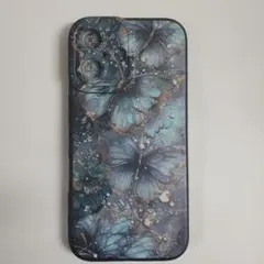 青い蝶デザイン iPhone 16用ケース