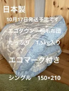 【エコダウン使用】寒冷地仕様　羽毛布団　シングル　150×210 ホテル仕様　B