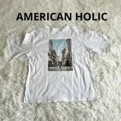 アメリカンホリック　Tシャツ 街の風景プリント　白　コットン100% M