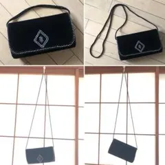 お値下　パーティ ベルベット　黒のバック　ラインストーン入り　ショルダー ハンド