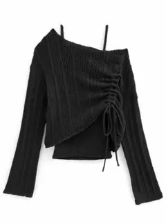 ドロストトップス×キャミソールリブニットアンサンブル GRL SD050