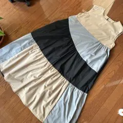 ノースリーブカラーブロックロングワンピース ティアードワンピース　バイカラー