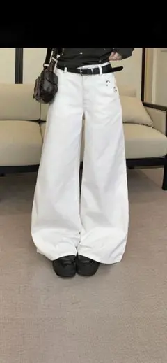 SHEIN デニムワイドパンツ ホワイト L