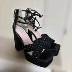 ミシェルマカロン ハイヒールサテンリボンパンプス 厚底サンダル 希少