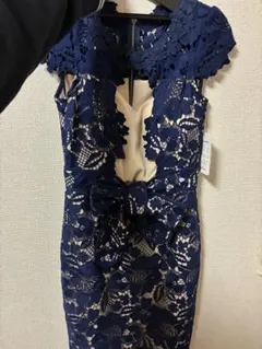 Andy新品未使用‼️定価26180 ネイビー レース タイトドレス リボン付き