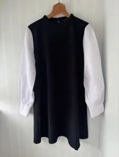 ZARA コンビ素材ワンピース ブラック×ホワイト