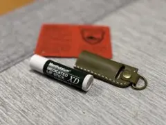 栃木レザーリップケース　グリーン緑ヌメ革本革レザークラフト　メンソレータム