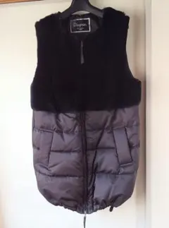 グレースコンチネンタル　ラクーンファーフード付ロングダウンベスト　黒