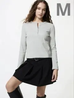 UNIQLO リブヘンリーネックT/長袖　ライトグレー　Mサイズ　新品未使用