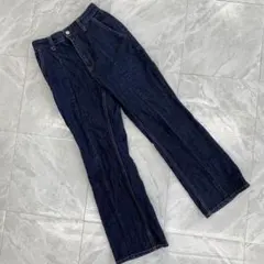 GLOBAL WORK デニムパンツ ワイド ステッチ 綿100% 濃紺 S