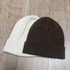 ホワイト＆ブラウン ニット帽セット GAP