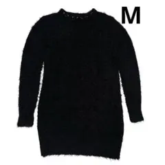 ニット　ワンピース　黒　ブラック　ニットワンピ　ロング　モコモコ　オシャレ　長袖