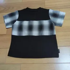 新品未使用☆コムサイズム　黒　オンブレーチェック使い 半袖Tシャツ90-100㎝