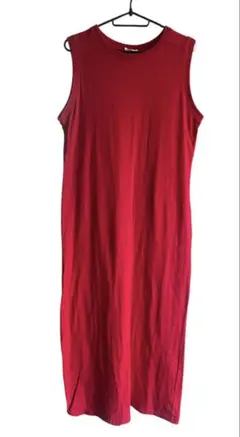 赤のノースリーブロングワンピース スリット入 Lサイズ 美品 夏