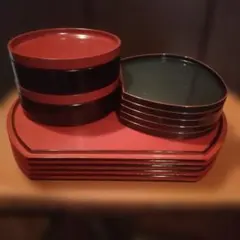 ☆祝い善 正月 半月盆 トレー (大☓5·小☓5) &丸型容器☓2セット