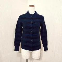 クロコダイル ブルーレーベル　ボーダーニットカーディガン ロゴ刺繍 ネイビー Sのサムネイル