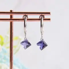 プリンセスカット　アイオライト×サージカルステンレス　フープイヤリング