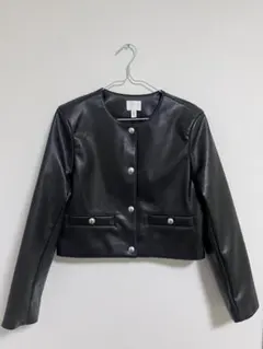 H&M 黒 ボタン付きクロップドジャケット