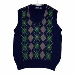 パーフォー ウール アクリル アーガイルニットセーター Vネックb10