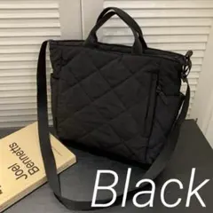 キルティング ショルダーバッグ A5収納可 ペットボトルOK 軽量ナイロン　黒