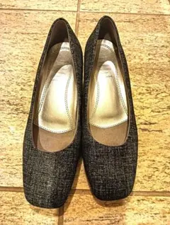 痛くないfitfitツイード柄スクエアトゥパンプス 中ヒール23cm