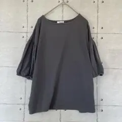 CINEMA CLUB 五分袖 ボリューム袖 TシャツMダークグレー ゆったり