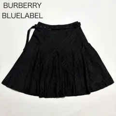 【バーバリーブルーレーベル】フレアスカート ノバチェック ベルト 黒 36