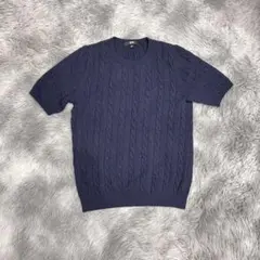 【UNIQLO】 ネイビー ケーブル編み 半袖ニット M