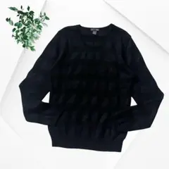 美品 H&M ウールモヘア混 シアーボーダーニット セーター 薄手 黒 XS