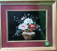 山梨県 貴石画 天然石 絵 鳥 絵画 額縁 花アート 昭和 レトロ
