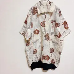 プリント柄 半袖シャツ ベージュ 薄手 夏服