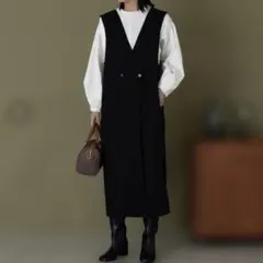 Aunt Marie's ダブルボタンロングワンピース　　ブラック