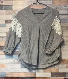 GU ストライプレースコンビネーションシャツ S