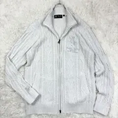 美品　カールカナイ　刺繍ロゴ　ケーブルニット　ドライバーズニット　XL　ホワイトのサムネイル