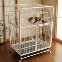 キャットゲージ 大型 3段 扉付き 猫ケージ ホワイト 留守番用 掃除