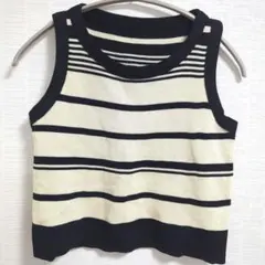 美品 ボーダー ノースリーブ ニット M 生成り 黒