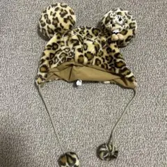 ヒョウ柄耳付き帽子 ミッキーぬいぐるみ付き