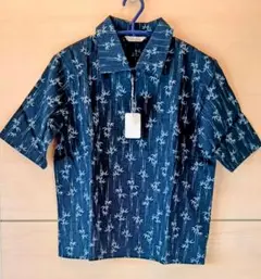 ✿新品✿竹柄 半袖ブラウス　日本製 レディース М ネイビー