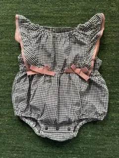 BREEZE ブラックチェック フリルロンパース 60サイズ 女の子 美品のサムネイル