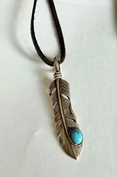 SAAD サード 特大 フェザー ターコイズ 【美品】紐ビーズ付き トップ