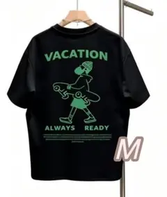 【プレミアムT】黒・Mサイズ《Vacation》速乾ドライ素材●╋サイズ■両面P