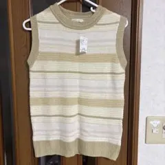 アースミュージック＆エコロジー 襟レース編み ボーダーニットベスト F