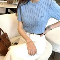 ✨POLO RALPH LAUREN コットンケーブルニット 半袖 水色