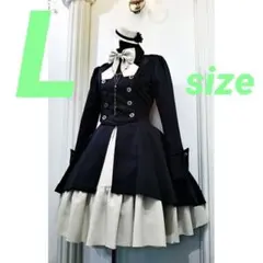 膝丈ワンピース 軍服 ロリータ ワンピース ゴスロリ ドレス ワンピ 黒 白 L